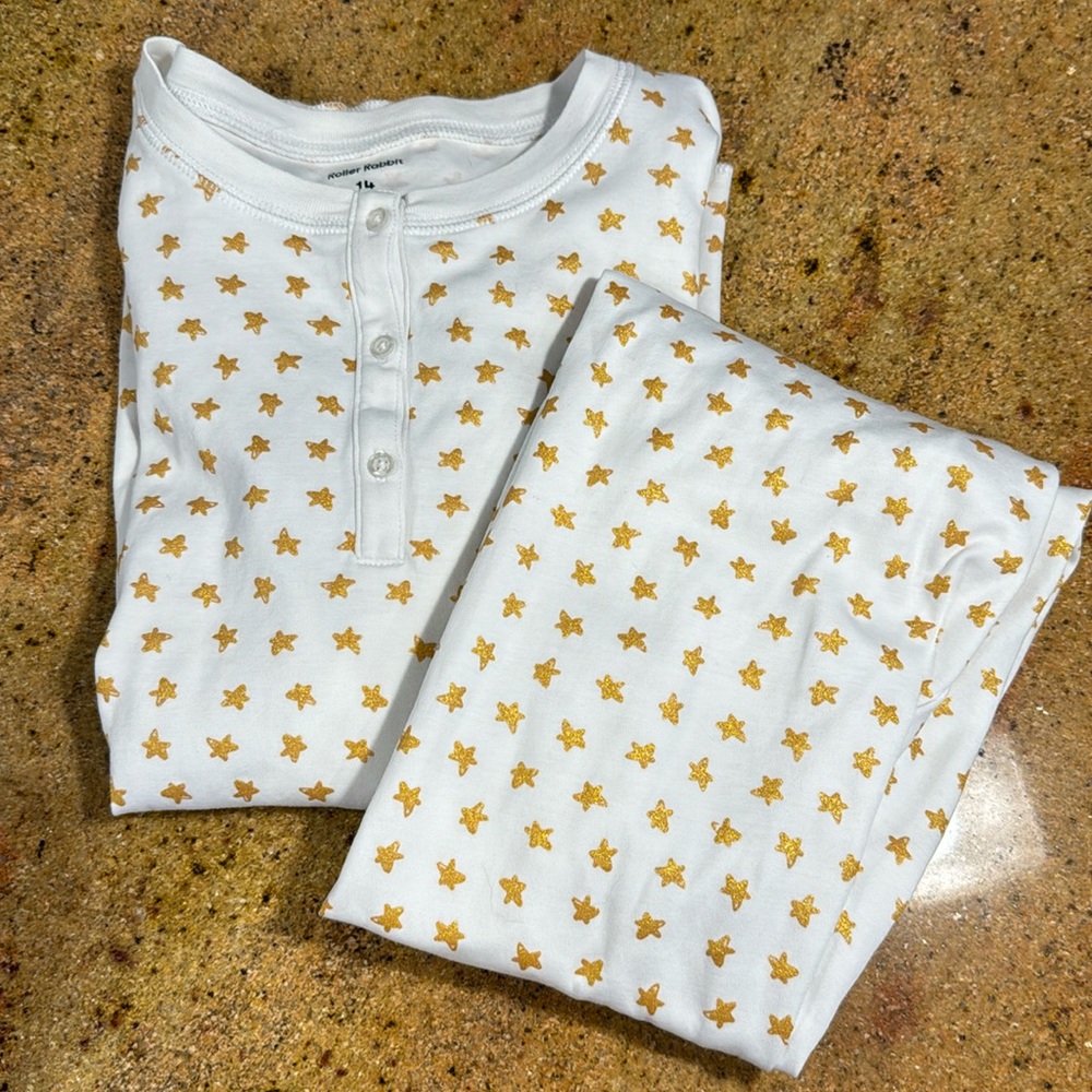 Roller Rabbit White Pajama Set with Gold Star Print